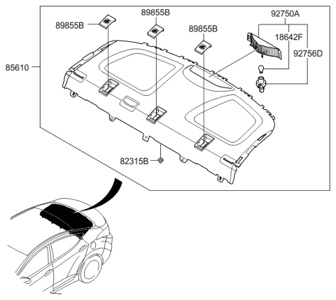 2015 Hyundai Elantra Korean made Rear Package Tray Diagram