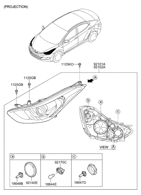 2014 Hyundai Elantra Korean made Head Lamp Diagram 1