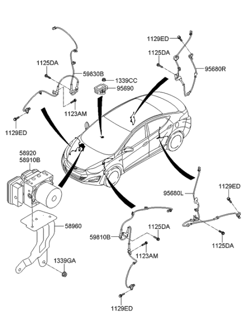 1996 Hyundai Accent Anti-Lock Brake Pump Diagram for 58920-3X630