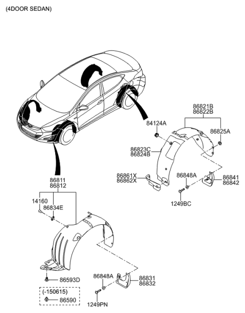 2015 Hyundai Elantra Front Wheel Guard Assembly,Left Diagram for 86811-3X500