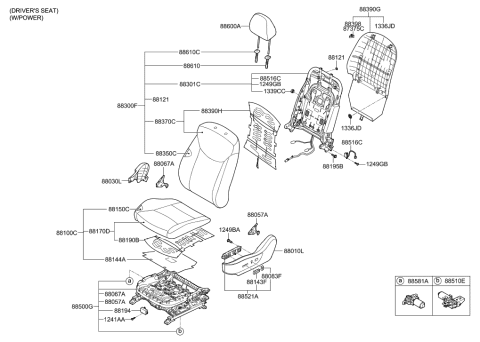 1994 Hyundai Accent Front Seat Cush Driver Covering Diagram for 88160-3X061-MSE