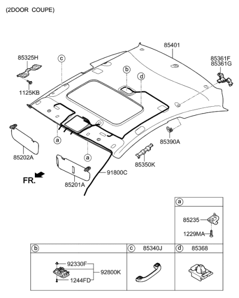 2014 Hyundai Elantra Korean made Sunvisor & Head Lining Diagram 2