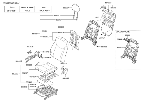 2014 Hyundai Elantra Front Passenger Side Seat Back Covering Diagram for 88460-3X175-MSH