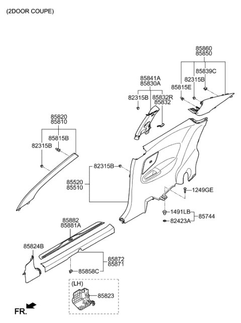 1996 Hyundai Accent Trim Assembly-Quarter Inner LH Diagram for 85510-3X500