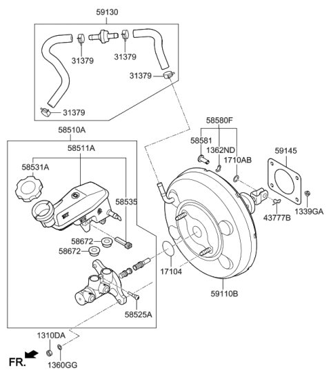2014 Hyundai Elantra Korean made Brake Master Cylinder & Booster Diagram