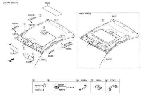 2015 Hyundai Elantra Sunvisor & Head Lining Diagram 1