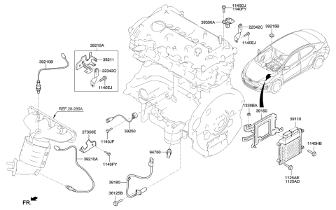 1996 Hyundai Accent Computer Engine Control Module Diagram for 39107-2EMB4