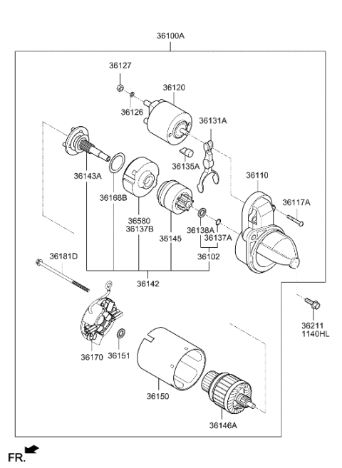 1994 Hyundai Accent Starter Assembly Diagram for 36100-2E131