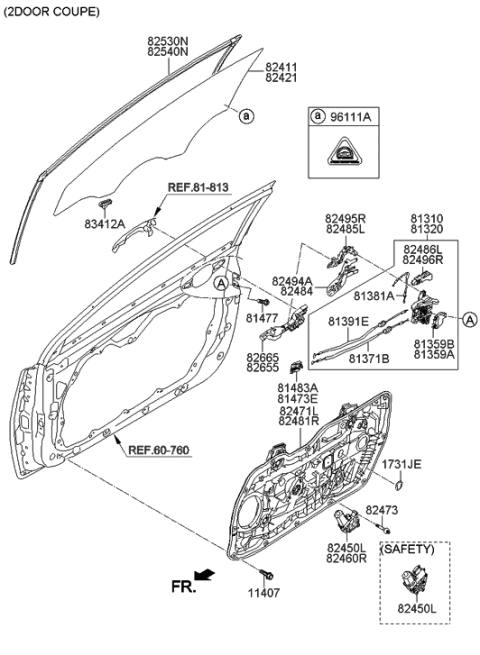 2014 Hyundai Elantra Front Door Window Regulator & Glass Diagram 2