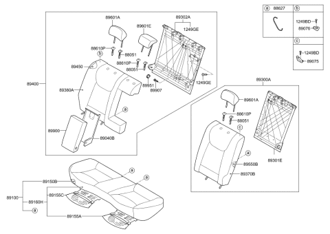1994 Hyundai Accent Rear Seat Back Armrest Assembly Diagram for 89900-3X010-MSE