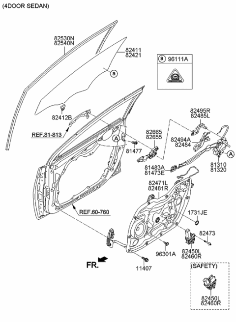 2014 Hyundai Elantra Korean made Front Door Window Regulator & Glass Diagram 1