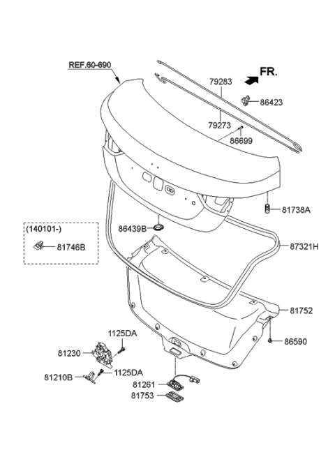 2015 Hyundai Elantra Korean made Trunk Lid Trim Diagram