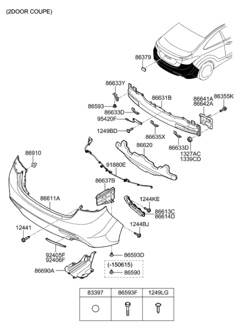 2015 Hyundai Elantra Stay-Rear Bumper LH Diagram for 86641-3X800