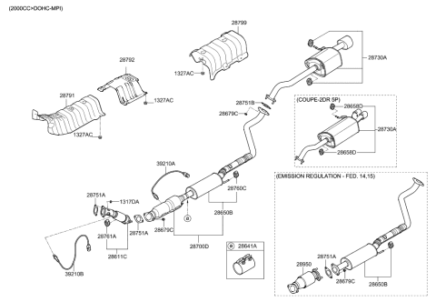 1994 Hyundai Accent Catalytic Converter Assembly Diagram for 28950-2E300