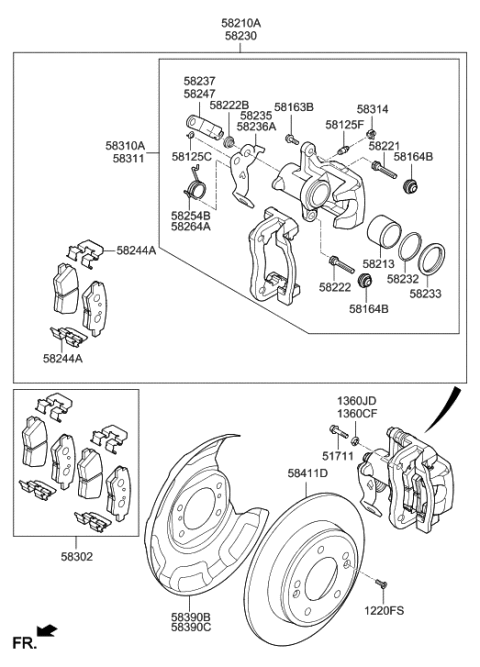 2015 Hyundai Elantra Car Care Rear Disc Brak Pad Kit Diagram for S5830-23XA3-0