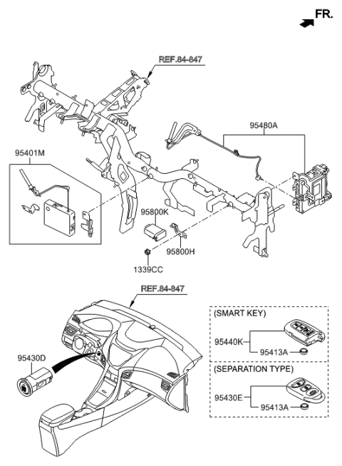 1994 Hyundai Accent Brake Control Module Unit Assembly Diagram for 95400-3XEA0