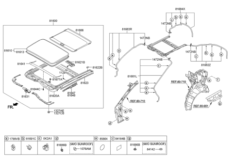 1994 Hyundai Accent Guide Assembly-Sunroof Rear,LH Diagram for 81647-3X000