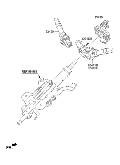 1994 Hyundai Accent Clock Spring Contact Assembly Diagram for 93490-3X040