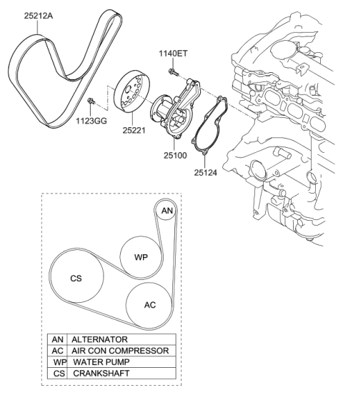 2015 Hyundai Elantra Korean made Coolant Pump Diagram 1