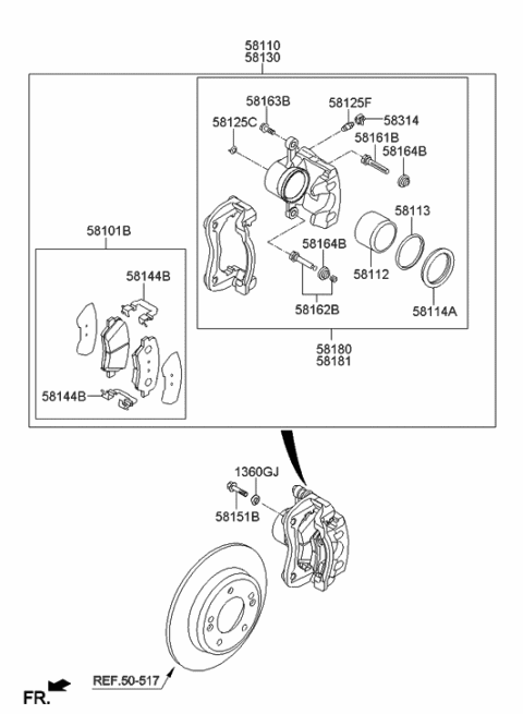 2015 Hyundai Elantra CALIPER Kit-Front Brake,LH Diagram for 58180-3XA20