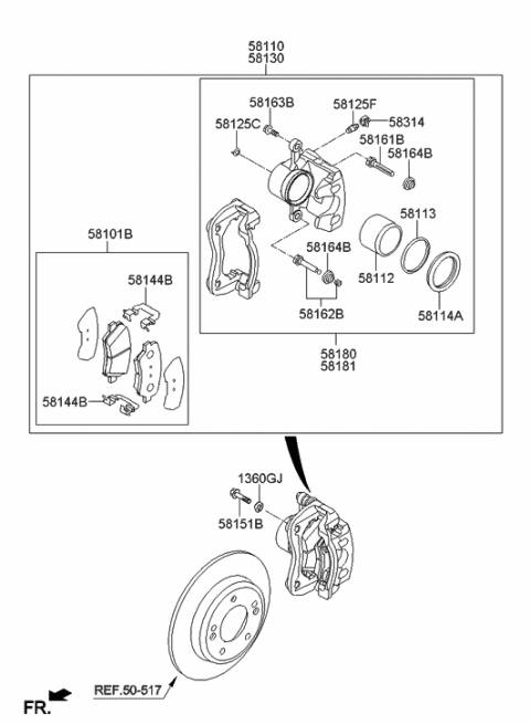 1996 Hyundai Accent Brake Assembly-Front,LH Diagram for 58110-3X200