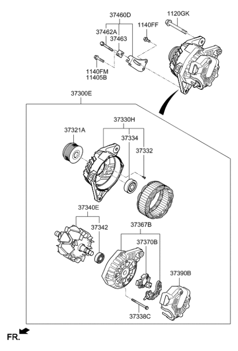 2015 Hyundai Elantra Alternator Assembly Diagram for 37300-2E800