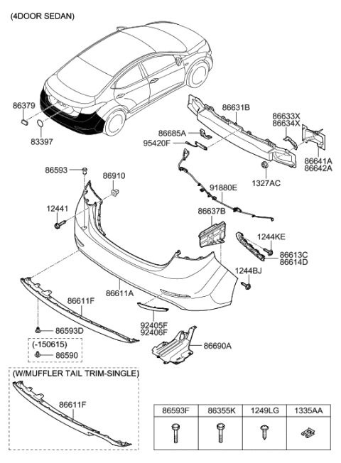 2015 Hyundai Elantra Cover-Rear Bumper Lower Diagram for 86612-3X710