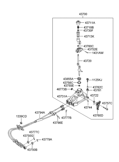 2020 Hyundai Veloster N Lever Complete-Gear Shift Diagram for 43700-2B100-WK
