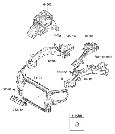 2008 Hyundai Santa Fe Member Assembly-Front Side,RH Diagram for 64602-0W000