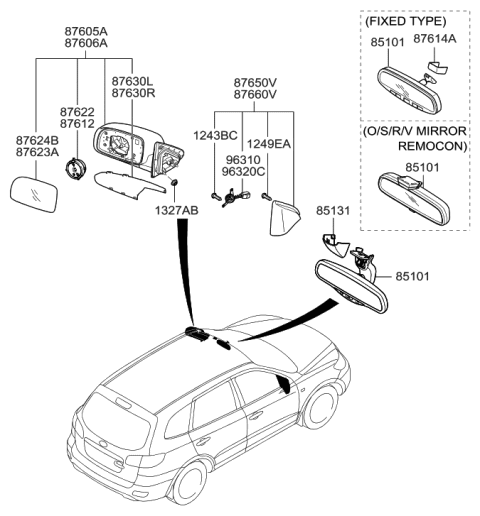 2009 Hyundai Santa Fe Mirror Assembly-Outside Rear View,RH Diagram for 87620-0W110