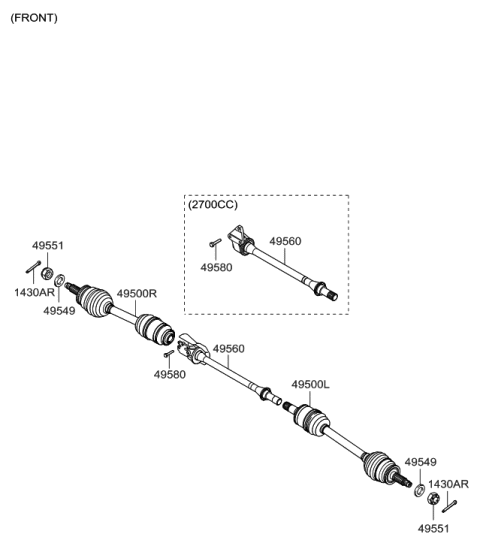2009 Hyundai Santa Fe Old Body Style Drive Shaft-Front Diagram 1