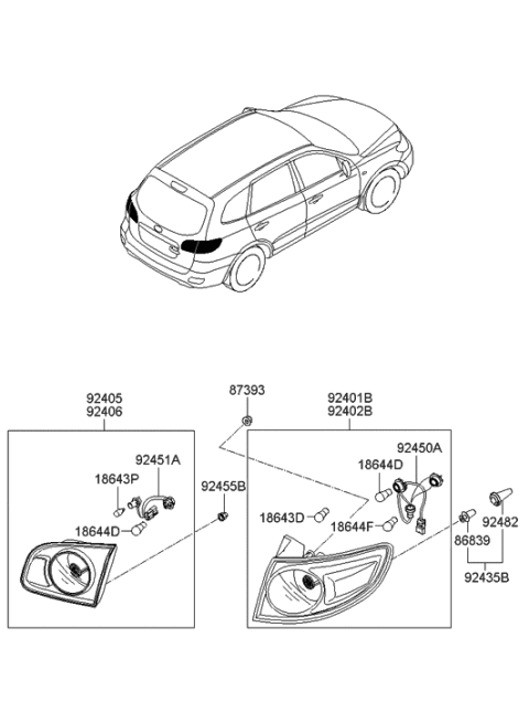 2007 Hyundai Santa Fe Rear Combination Holder & Wiring,Exterior Diagram for 92480-0W050