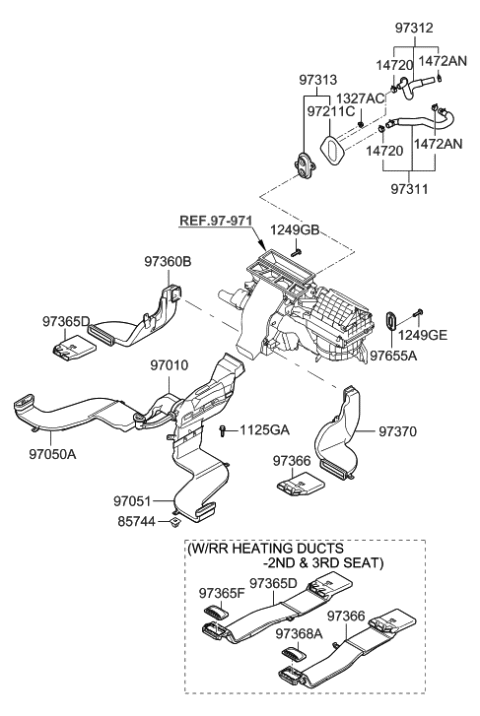2008 Hyundai Santa Fe Cover-Rear Heating Duct A,LH Diagram for 97369-2B000-WK