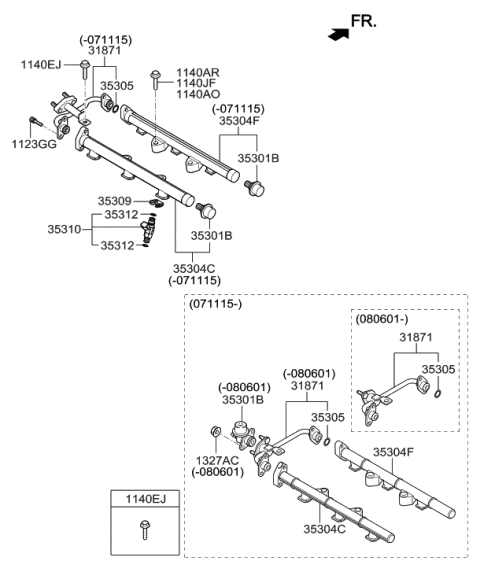 2009 Hyundai Santa Fe Old Body Style Throttle Body & Injector Diagram