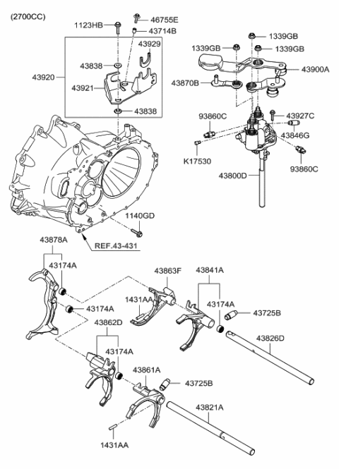 2007 Hyundai Santa Fe Bracket Assembly-Shift Control Cable Diagram for 43920-24340