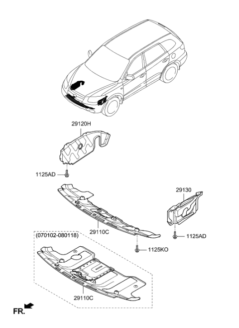 2008 Hyundai Santa Fe Panel Assembly-Under Cover Diagram for 29110-2B101