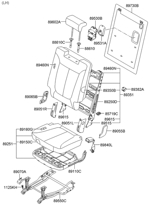 2008 Hyundai Santa Fe Cover-3RD Cushion Hinge,LH Diagram for 89055-0W400-WK