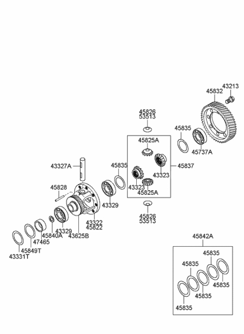 2007 Hyundai Santa Fe Case-Differential Diagram for 45822-39510