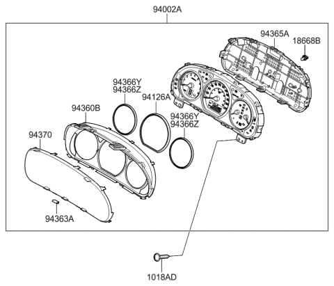 2008 Hyundai Santa Fe Cluster Assembly-Instrument(Mph) Diagram for 94001-2B281