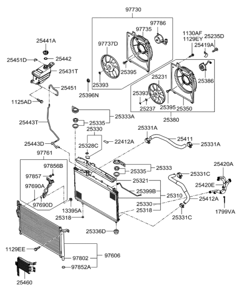 2008 Hyundai Santa Fe Motor-Condensor Cooling Fan Diagram for 97786-2B100