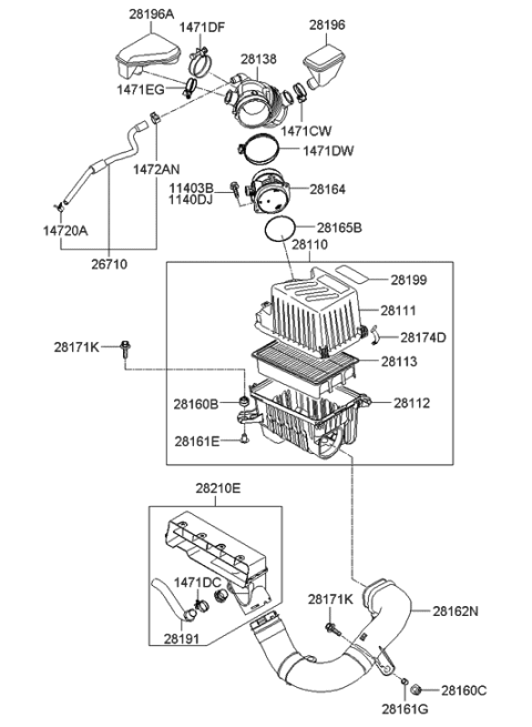 2009 Hyundai Santa Fe Old Body Style Air Cleaner Diagram 1