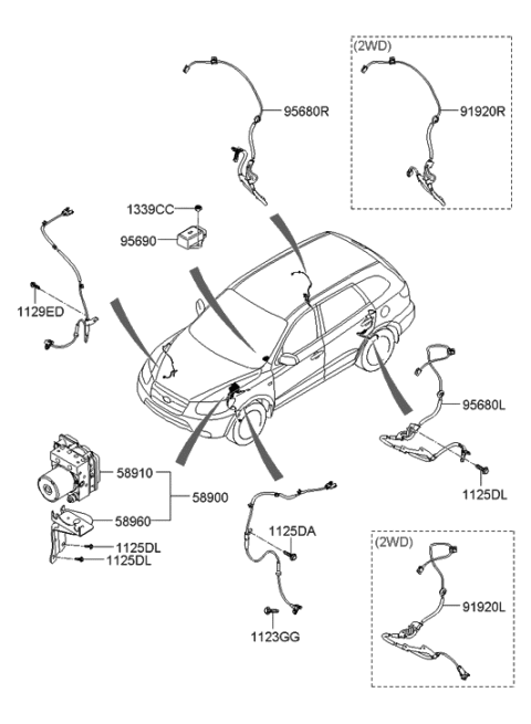 2008 Hyundai Santa Fe Hydraulic Module Diagram for 58910-2B801