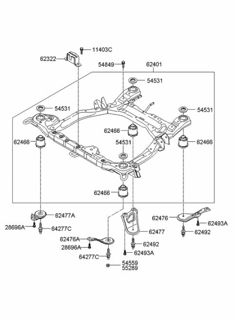 2007 Hyundai Santa Fe Crossmember Complete Diagram for 62400-0W000