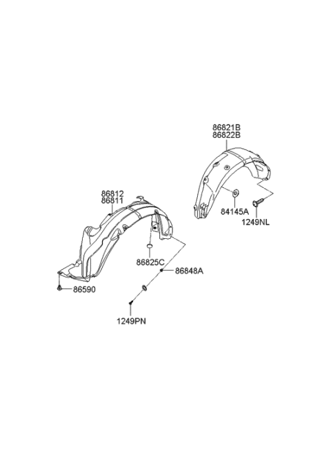 2007 Hyundai Santa Fe Quarter Panel-Wheelhouse Liner Left Diagram for 86830-0W000