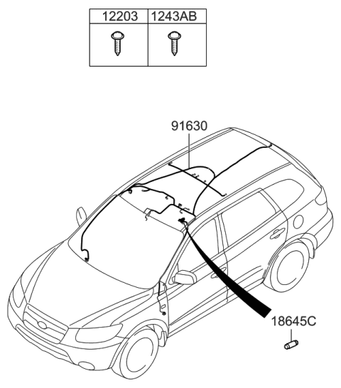 2009 Hyundai Santa Fe Old Body Style Sunvisor & Head Lining Diagram 2