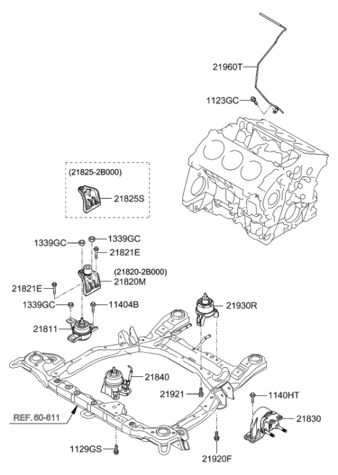 2008 Hyundai Santa Fe Engine & Transaxle Mounting Diagram 2