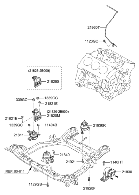 2008 Hyundai Santa Fe Transaxle Mounting Bracket Assembly Diagram for 21830-2B500