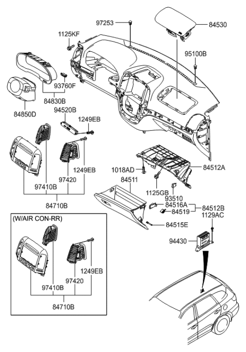 2007 Hyundai Santa Fe Housing-Glove Box Diagram for 84510-2B502-J4