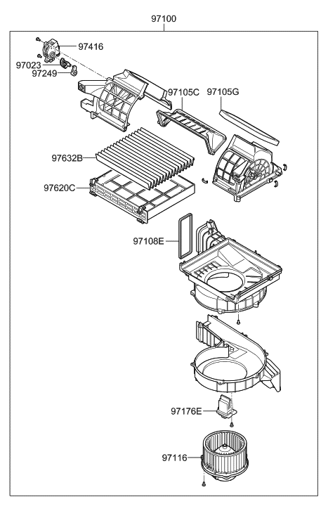 2007 Hyundai Santa Fe Blower Unit Diagram for 97100-0W000