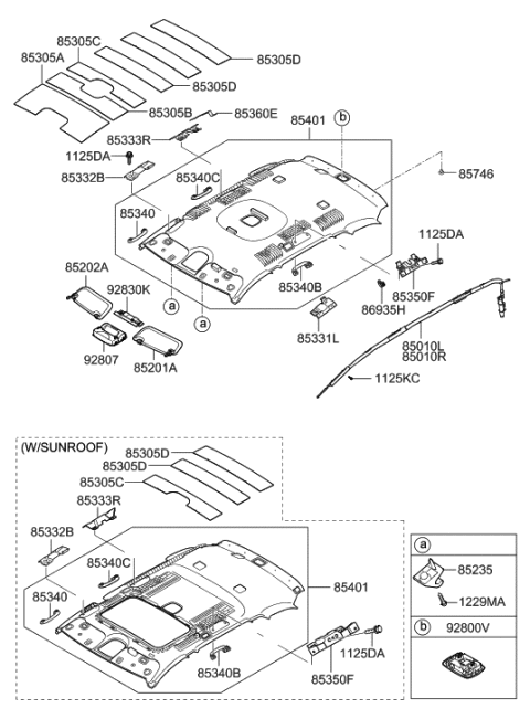 2008 Hyundai Santa Fe Sunvisor & Head Lining Diagram 1